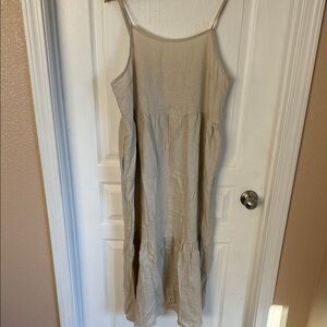 Little Lies Linen Beige Spaghetti Strap Maxi Dress Sz 12